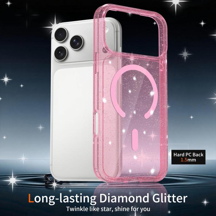 For iPhone 17 Pro Clear Glitter Magnetic PC Hybrid TPU Phone Case