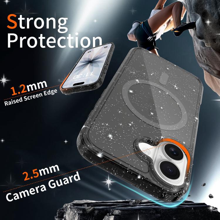 For iPhone 17 Clear Glitter Magnetic PC Hybrid TPU Phone Case