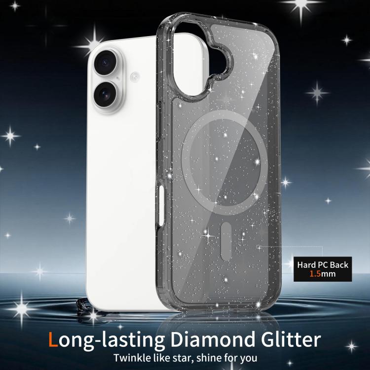 For iPhone 17 Clear Glitter Magnetic PC Hybrid TPU Phone Case