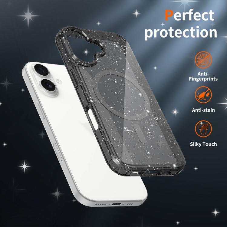 For iPhone 17 Clear Glitter Magnetic PC Hybrid TPU Phone Case