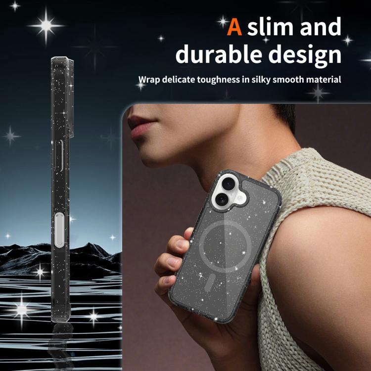 For iPhone 17 Clear Glitter Magnetic PC Hybrid TPU Phone Case