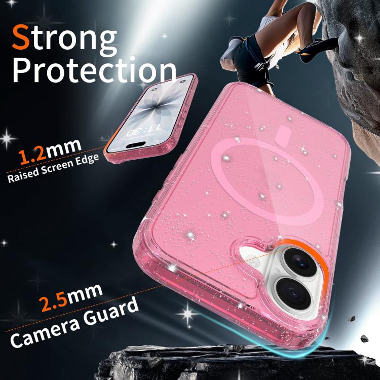 For iPhone 17 Clear Glitter Magnetic PC Hybrid TPU Phone Case