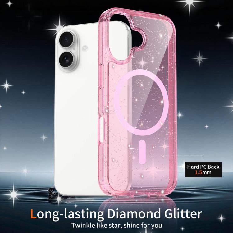 For iPhone 17 Clear Glitter Magnetic PC Hybrid TPU Phone Case