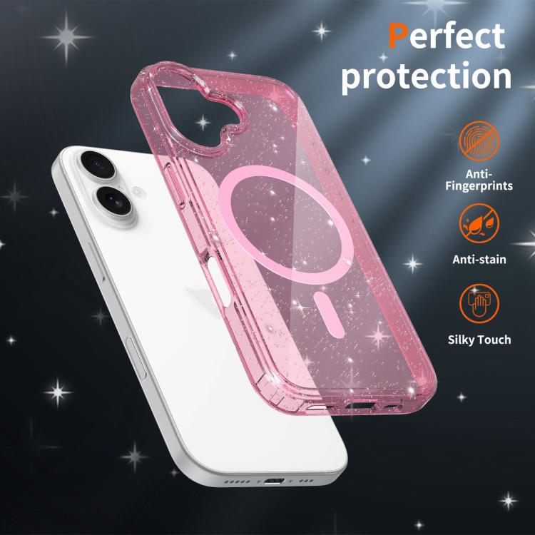 For iPhone 17 Clear Glitter Magnetic PC Hybrid TPU Phone Case