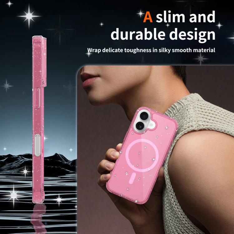 For iPhone 17 Clear Glitter Magnetic PC Hybrid TPU Phone Case
