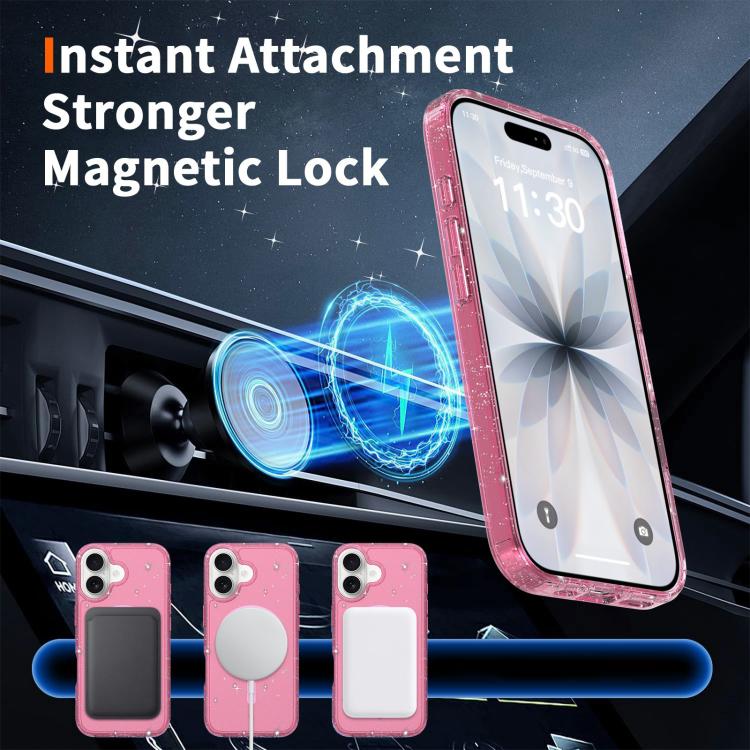 For iPhone 17 Clear Glitter Magnetic PC Hybrid TPU Phone Case
