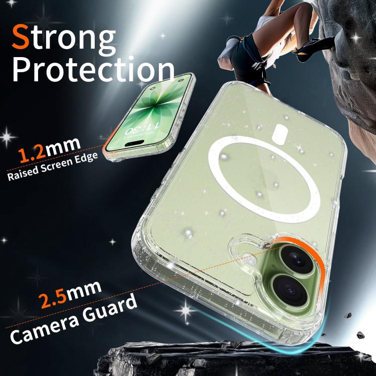For iPhone 17 Clear Glitter Magnetic PC Hybrid TPU Phone Case