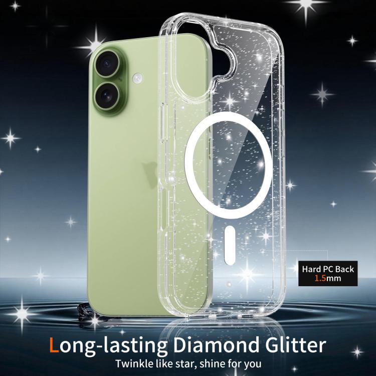 For iPhone 17 Clear Glitter Magnetic PC Hybrid TPU Phone Case