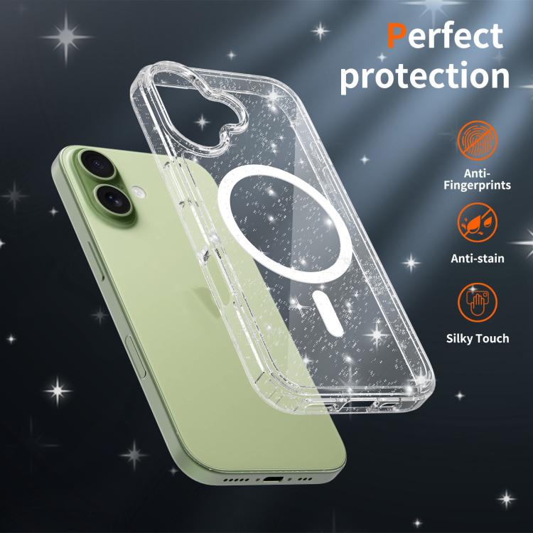 For iPhone 17 Clear Glitter Magnetic PC Hybrid TPU Phone Case