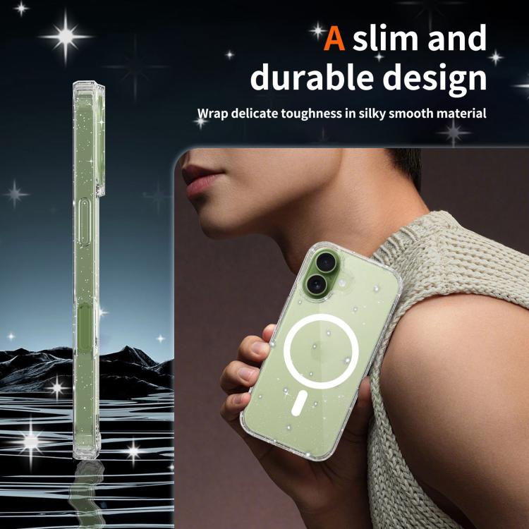 For iPhone 17 Clear Glitter Magnetic PC Hybrid TPU Phone Case