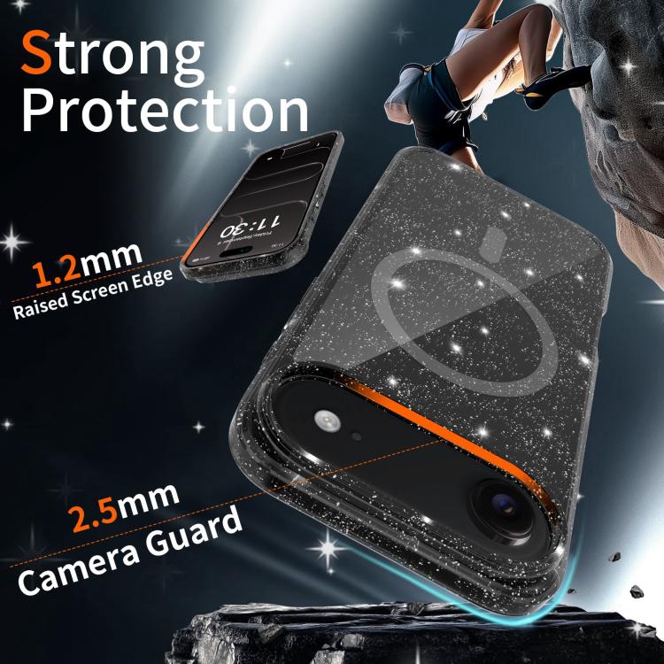 For iPhone Air Clear Glitter Magnetic PC Hybrid TPU Phone Case