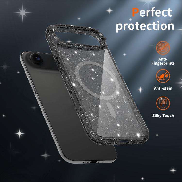 For iPhone Air Clear Glitter Magnetic PC Hybrid TPU Phone Case