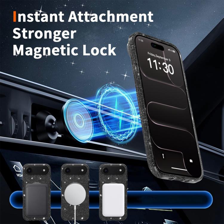 For iPhone Air Clear Glitter Magnetic PC Hybrid TPU Phone Case