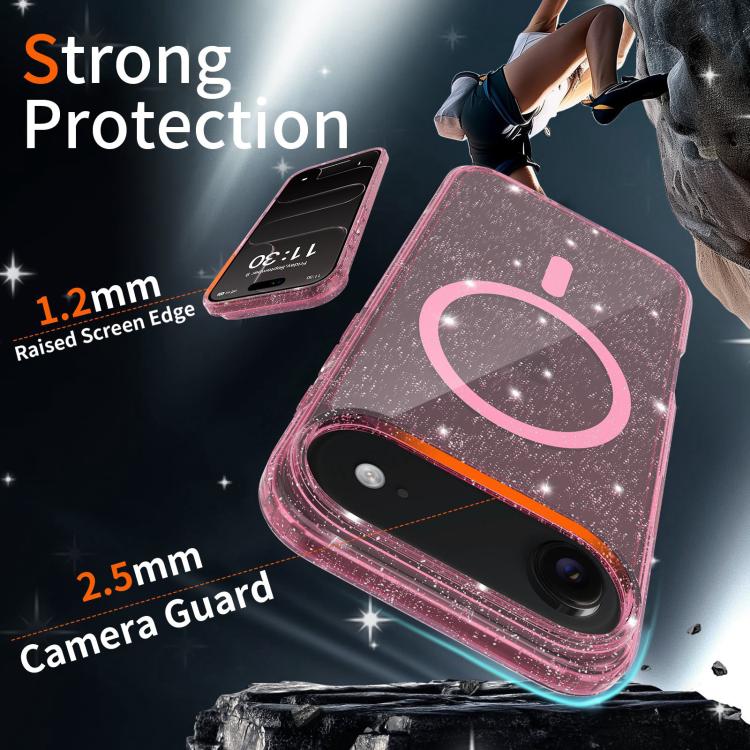 For iPhone Air Clear Glitter Magnetic PC Hybrid TPU Phone Case