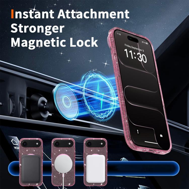 For iPhone Air Clear Glitter Magnetic PC Hybrid TPU Phone Case