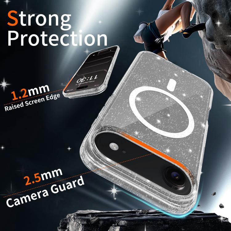 For iPhone Air Clear Glitter Magnetic PC Hybrid TPU Phone Case