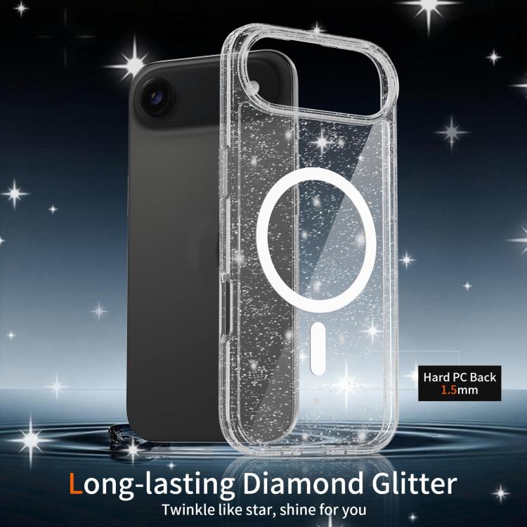 For iPhone Air Clear Glitter Magnetic PC Hybrid TPU Phone Case