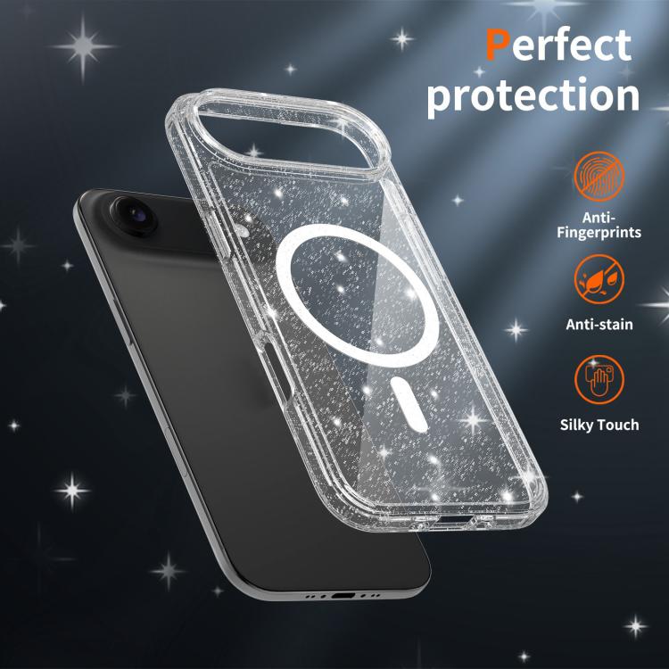 For iPhone Air Clear Glitter Magnetic PC Hybrid TPU Phone Case