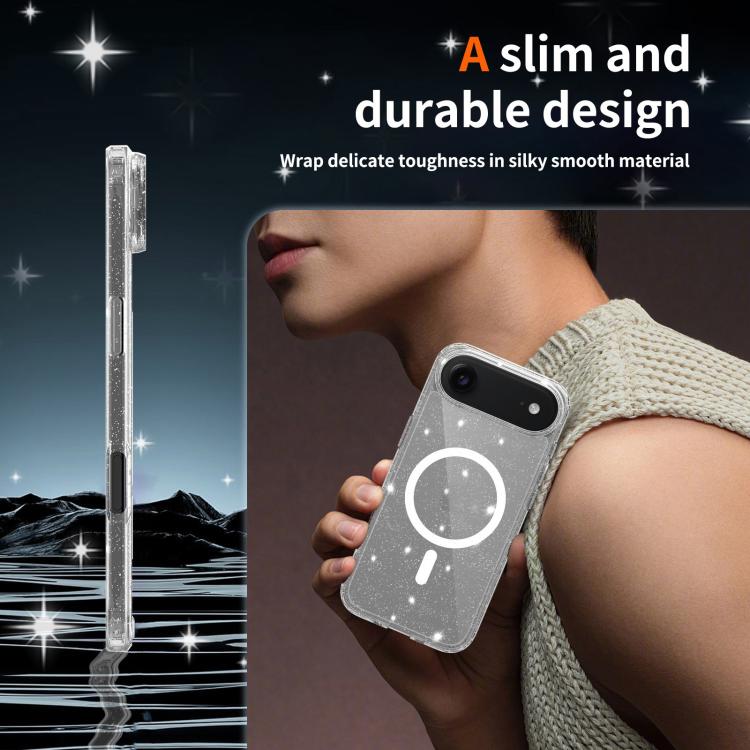For iPhone Air Clear Glitter Magnetic PC Hybrid TPU Phone Case
