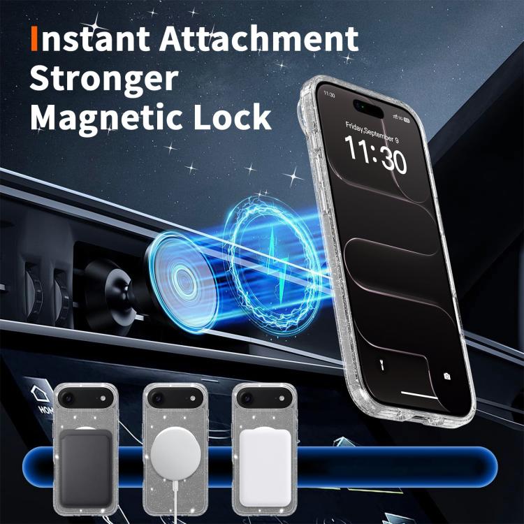 For iPhone Air Clear Glitter Magnetic PC Hybrid TPU Phone Case