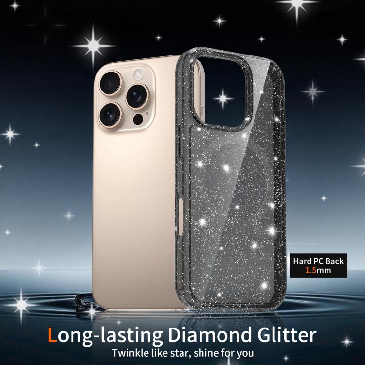 For iPhone 16 Pro Clear Glitter Magnetic PC Hybrid TPU Phone Case