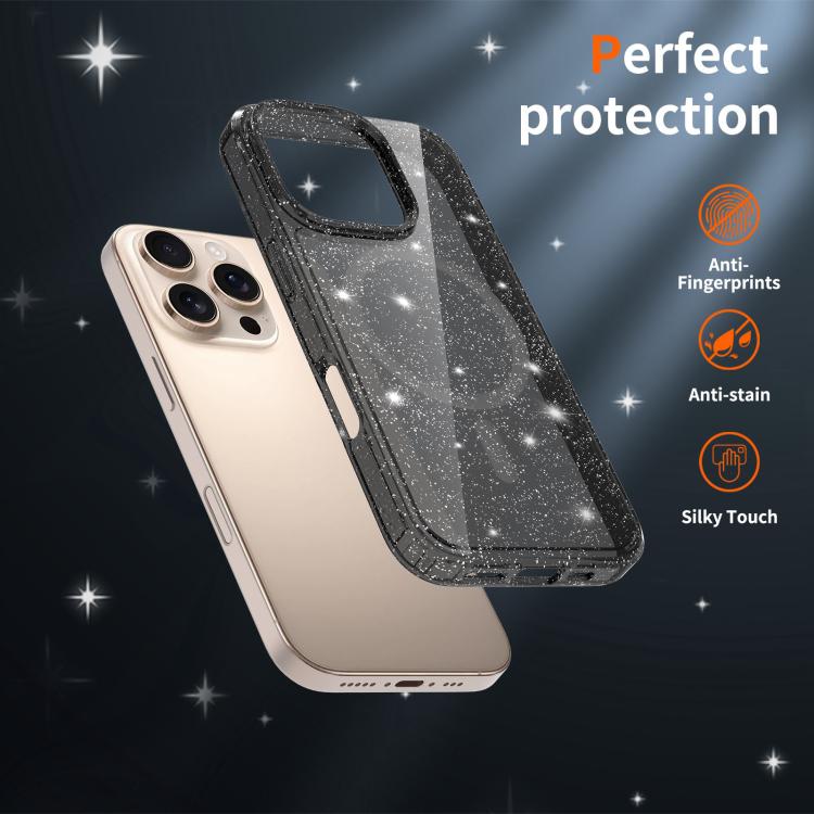 For iPhone 16 Pro Clear Glitter Magnetic PC Hybrid TPU Phone Case