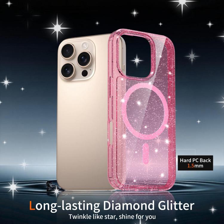 For iPhone 16 Pro Clear Glitter Magnetic PC Hybrid TPU Phone Case