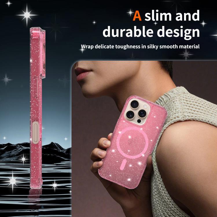 For iPhone 16 Pro Clear Glitter Magnetic PC Hybrid TPU Phone Case