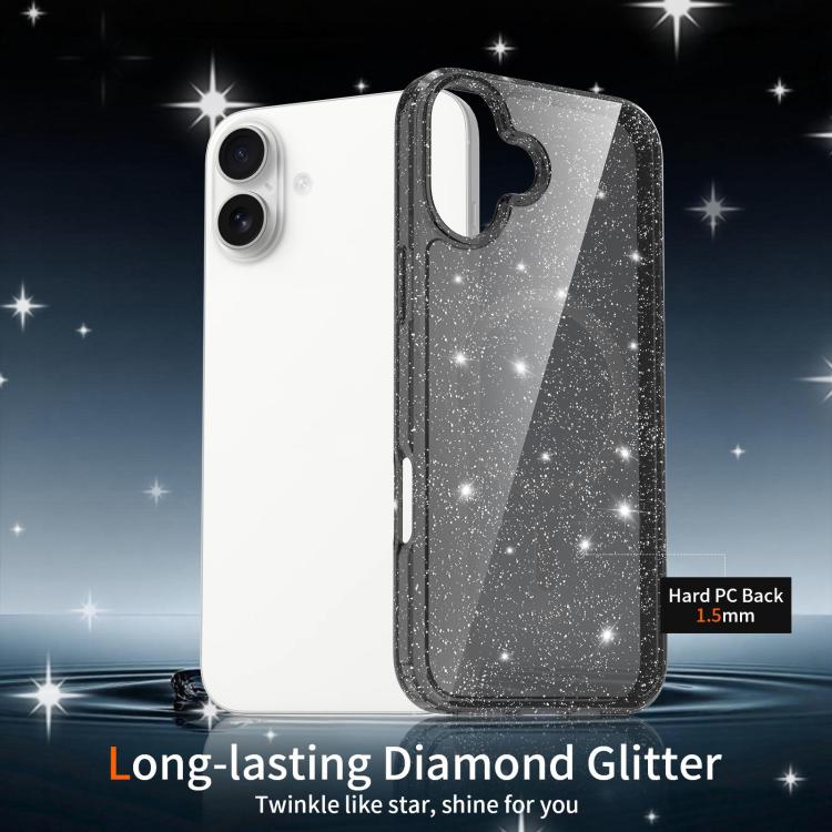 For iPhone 16 Plus Clear Glitter Magnetic PC Hybrid TPU Phone Case
