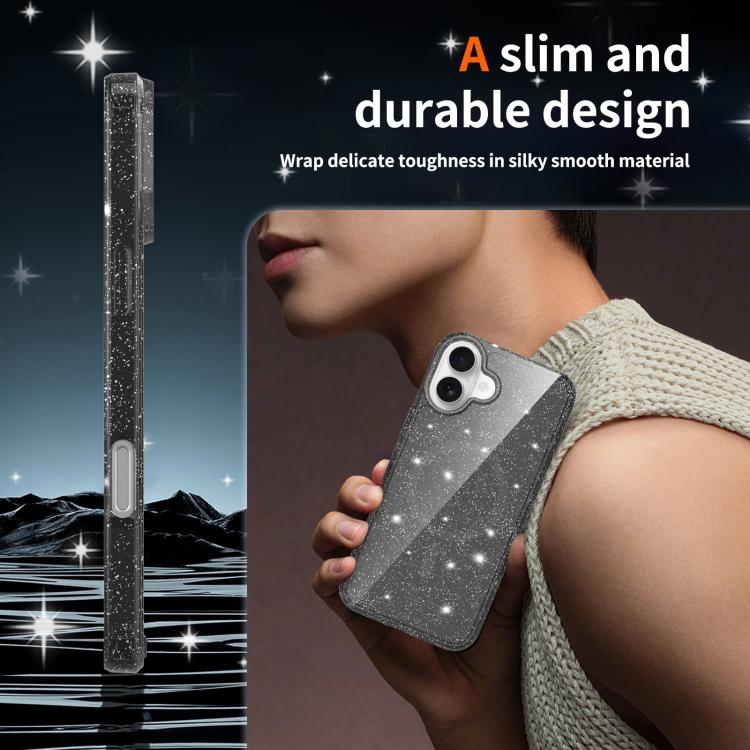For iPhone 16 Plus Clear Glitter Magnetic PC Hybrid TPU Phone Case