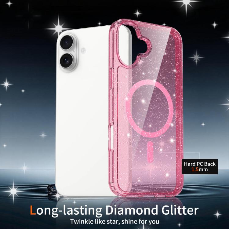 For iPhone 16 Clear Glitter Magnetic PC Hybrid TPU Phone Case