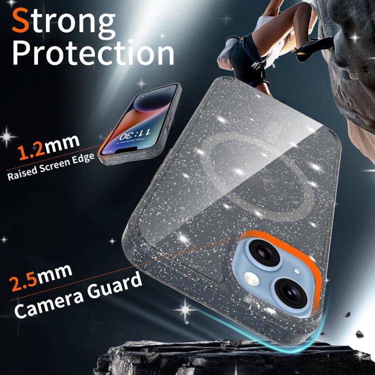 For iPhone 14 / 13 Clear Glitter Magnetic PC Hybrid TPU Phone Case