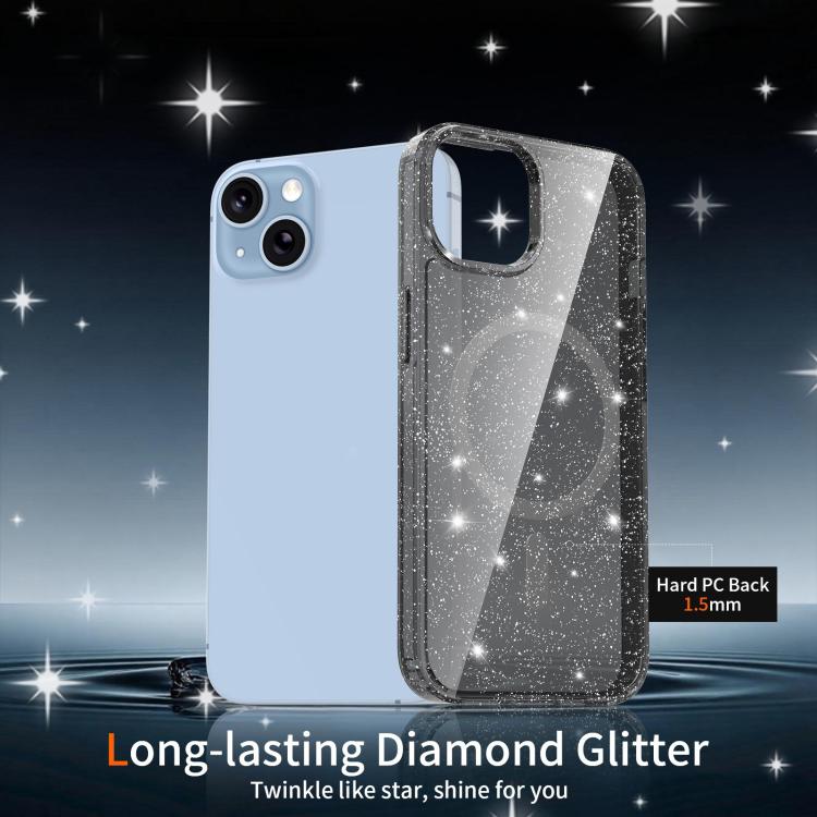 For iPhone 14 / 13 Clear Glitter Magnetic PC Hybrid TPU Phone Case