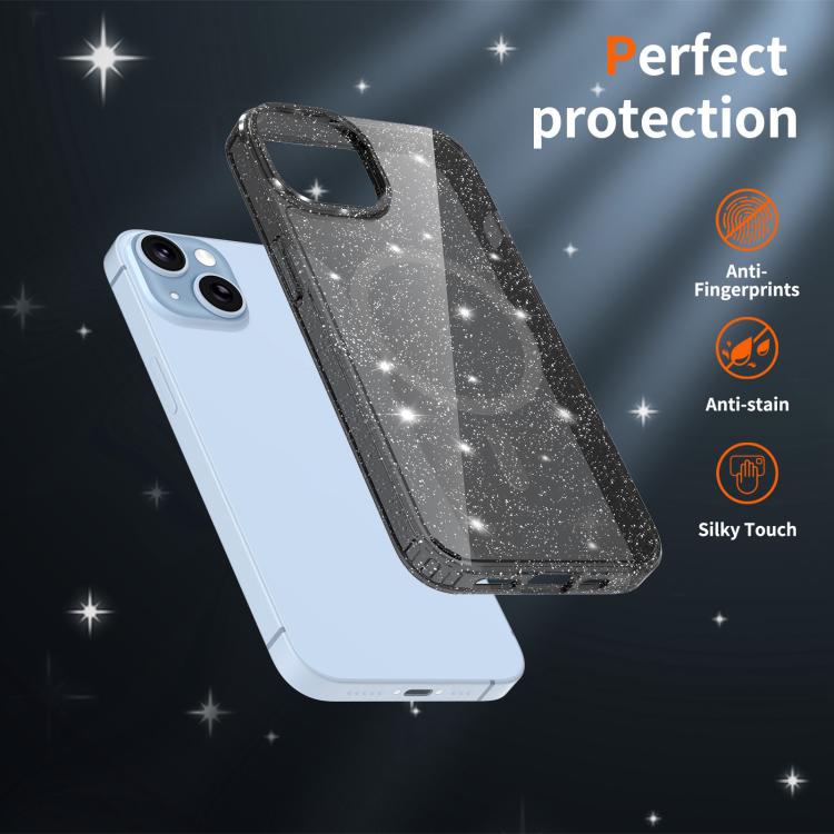 For iPhone 14 / 13 Clear Glitter Magnetic PC Hybrid TPU Phone Case