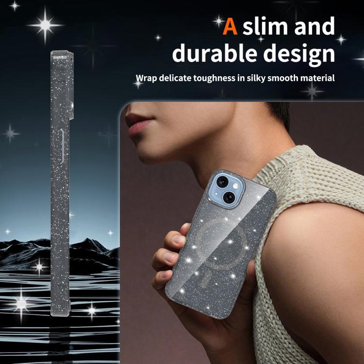 For iPhone 14 / 13 Clear Glitter Magnetic PC Hybrid TPU Phone Case