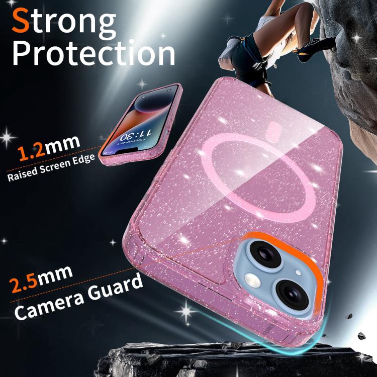 For iPhone 14 / 13 Clear Glitter Magnetic PC Hybrid TPU Phone Case