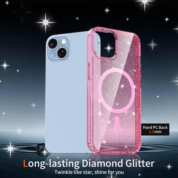 For iPhone 14 / 13 Clear Glitter Magnetic PC Hybrid TPU Phone Case