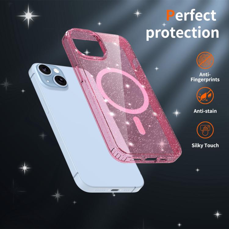 For iPhone 14 / 13 Clear Glitter Magnetic PC Hybrid TPU Phone Case