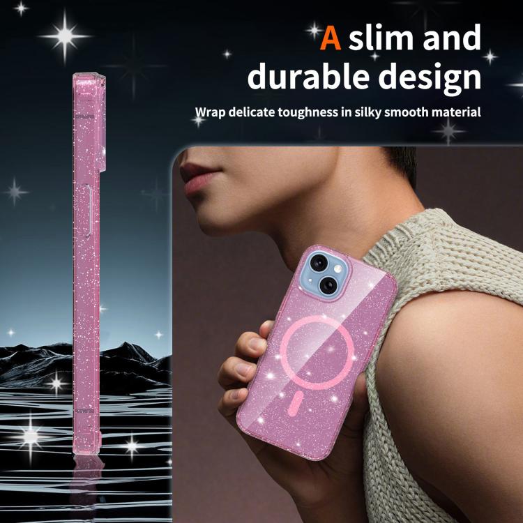For iPhone 14 / 13 Clear Glitter Magnetic PC Hybrid TPU Phone Case