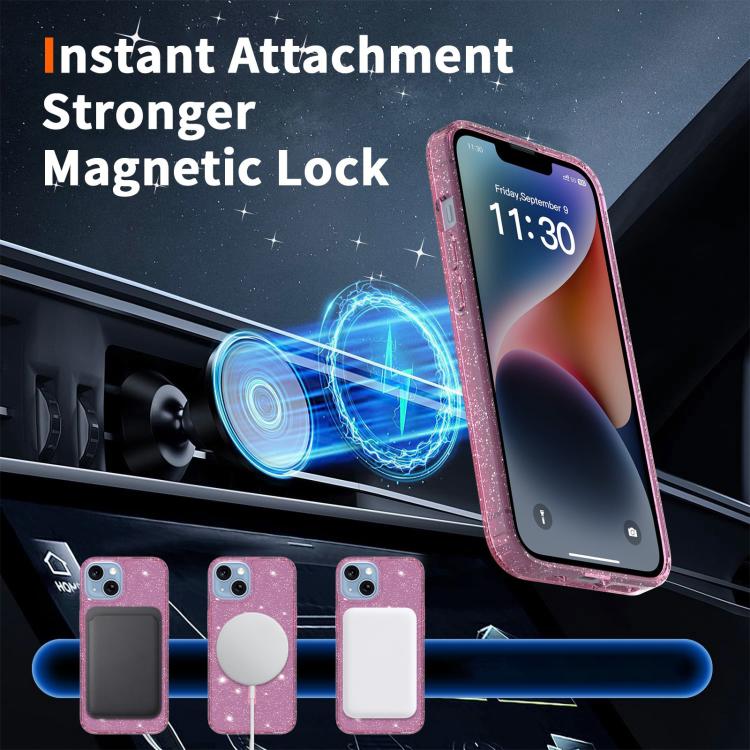 For iPhone 14 / 13 Clear Glitter Magnetic PC Hybrid TPU Phone Case