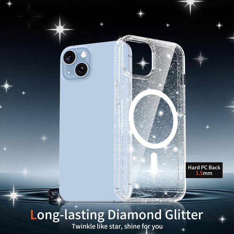 For iPhone 14 / 13 Clear Glitter Magnetic PC Hybrid TPU Phone Case