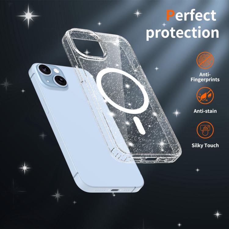 For iPhone 14 / 13 Clear Glitter Magnetic PC Hybrid TPU Phone Case