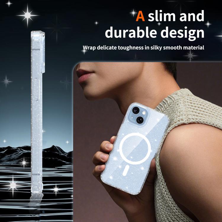 For iPhone 14 / 13 Clear Glitter Magnetic PC Hybrid TPU Phone Case