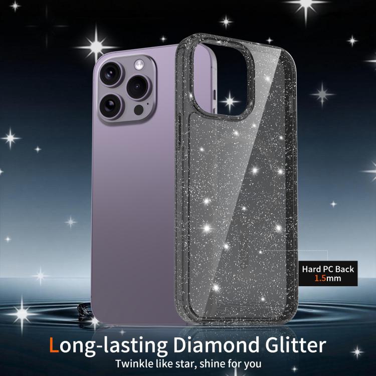 For iPhone 14 Pro Clear Glitter Magnetic PC Hybrid TPU Phone Case