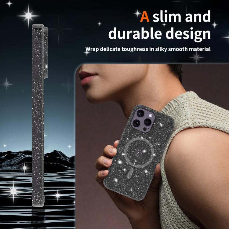 For iPhone 14 Pro Clear Glitter Magnetic PC Hybrid TPU Phone Case