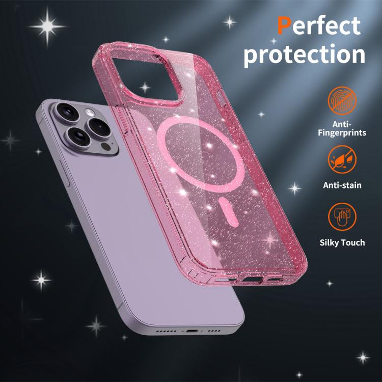 For iPhone 14 Pro Clear Glitter Magnetic PC Hybrid TPU Phone Case
