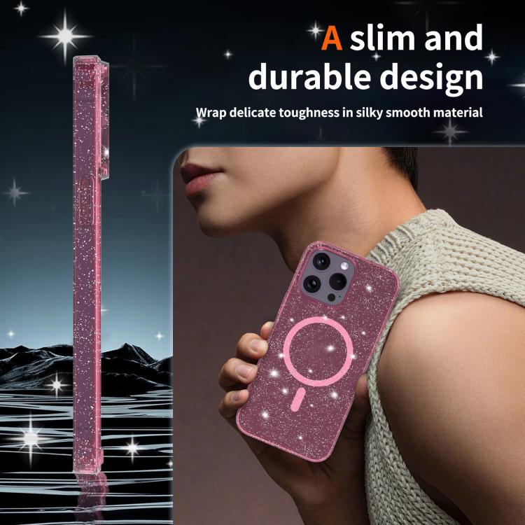 For iPhone 14 Pro Clear Glitter Magnetic PC Hybrid TPU Phone Case
