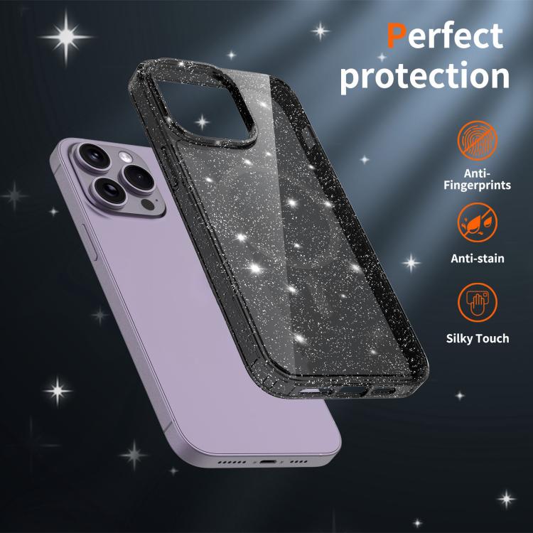 For iPhone 14 Pro Max Clear Glitter Magnetic PC Hybrid TPU Phone Case