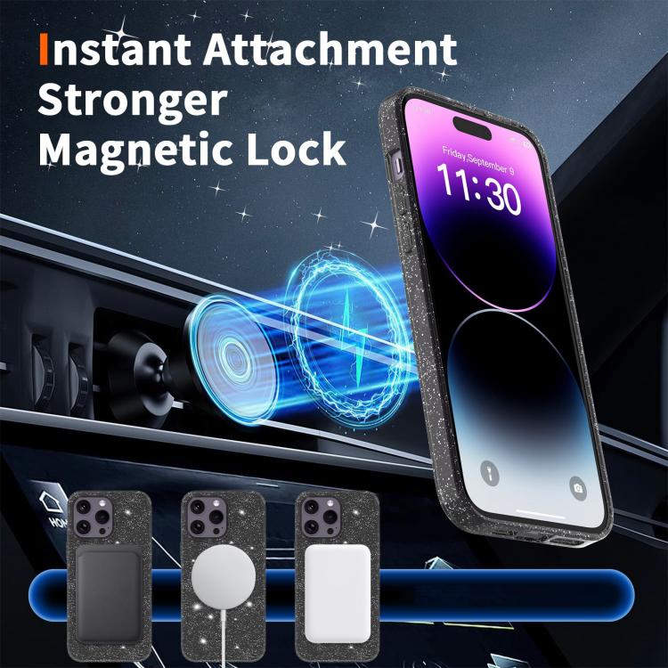For iPhone 14 Pro Max Clear Glitter Magnetic PC Hybrid TPU Phone Case
