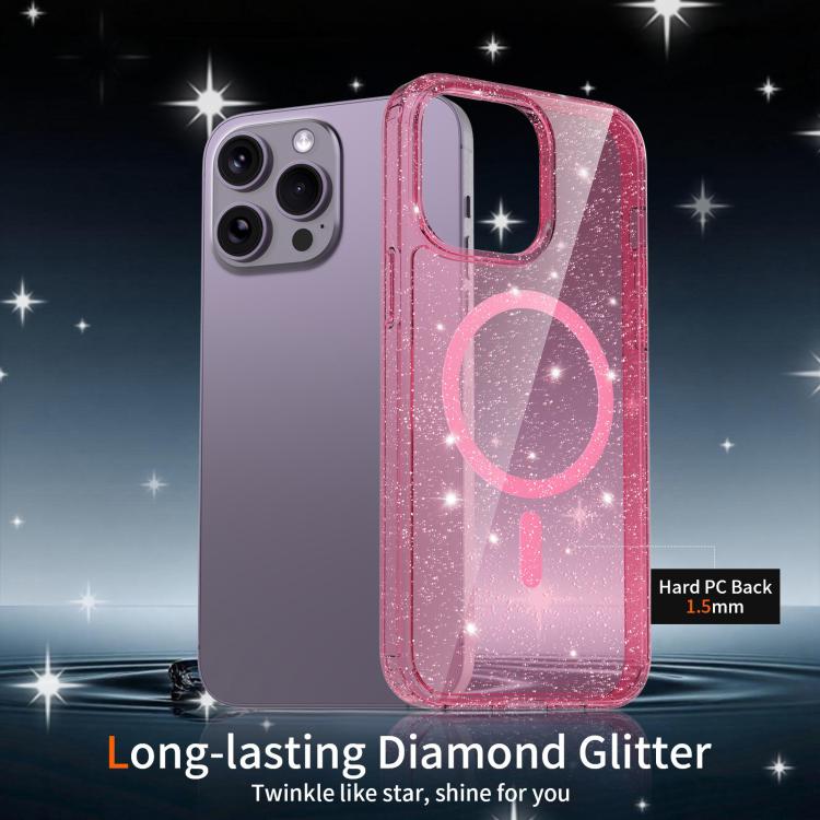 For iPhone 14 Pro Max Clear Glitter Magnetic PC Hybrid TPU Phone Case